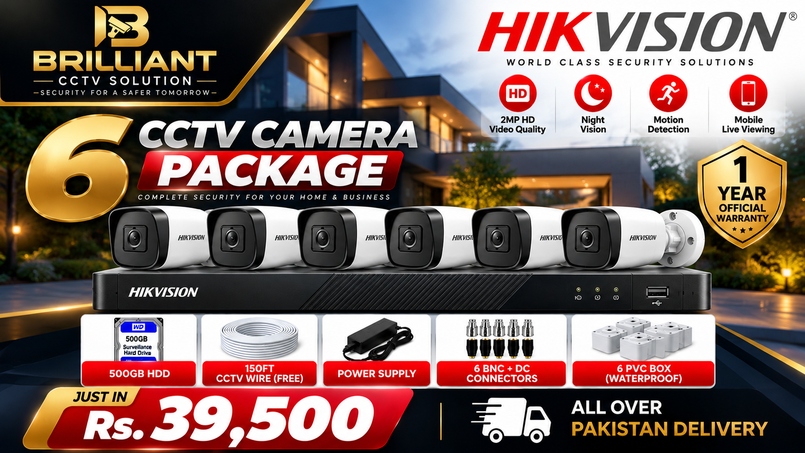 Hikvision 6 Full HD CCTV Camera Package
