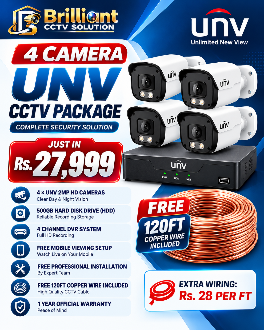 UNV 4 CCTV CAMERAS PACKAGE 1080HD
